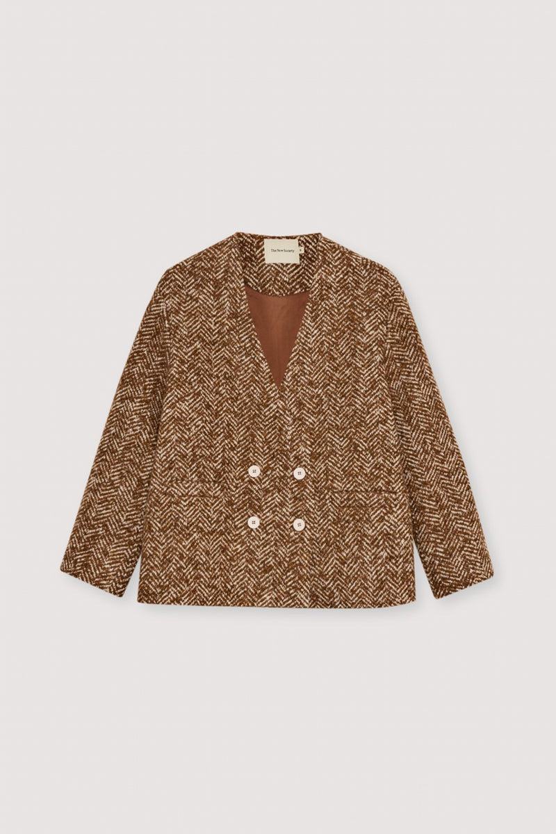 The New Society Wool Blazer in Camel Herringbone