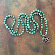RFB 108 Mala Grass Agate with Diamond Marcasite Om Amulet