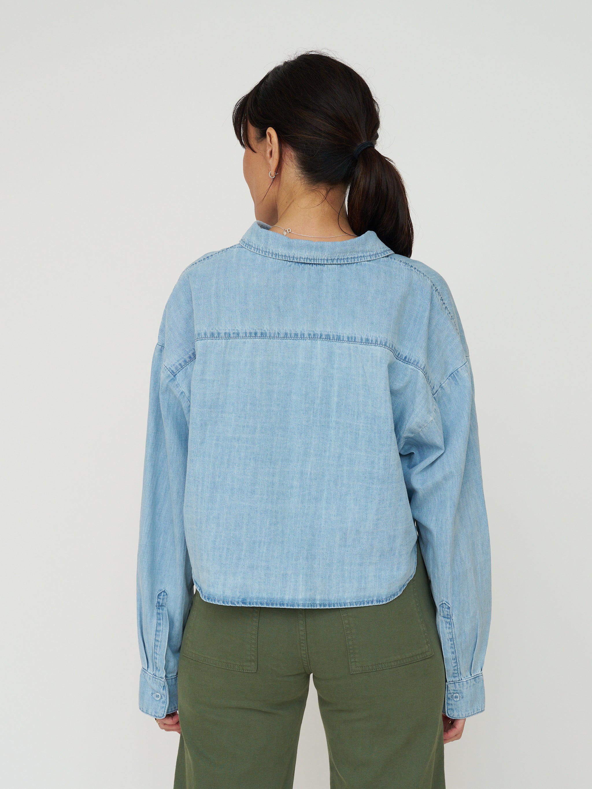 Cropped Denim Button Down - Light Wash