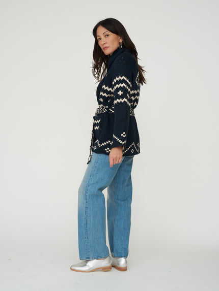 The Great. The Reversible Shepherd Cardigan in Navy & Cream