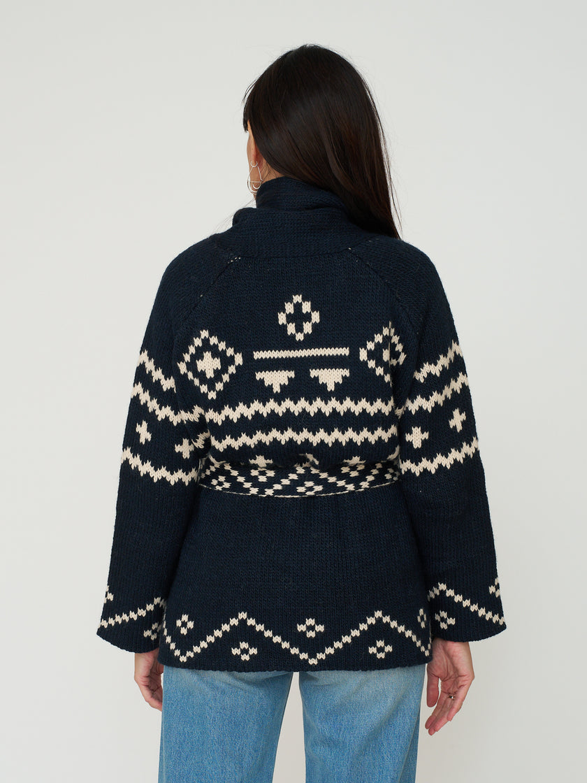 The Great. The Reversible Shepherd Cardigan in Navy & Cream
