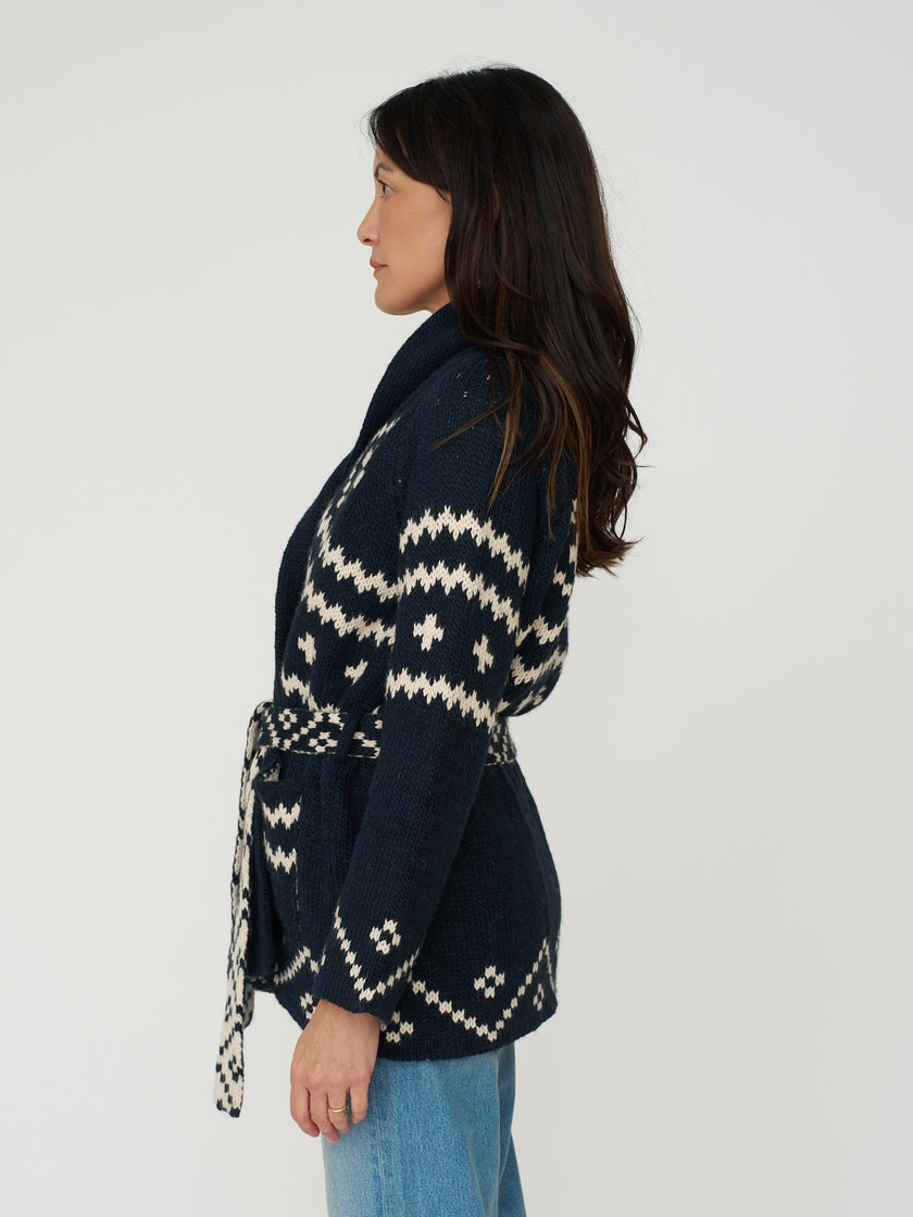 The Great. The Reversible Shepherd Cardigan in Navy & Cream