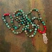 RFB 108 Mala Turquoise Beads and Mexican Silver Heart in Hand Milagros