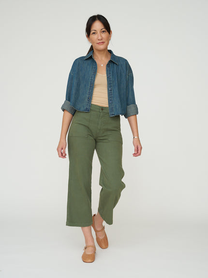 Cropped Denim Button Down - Dark Wash