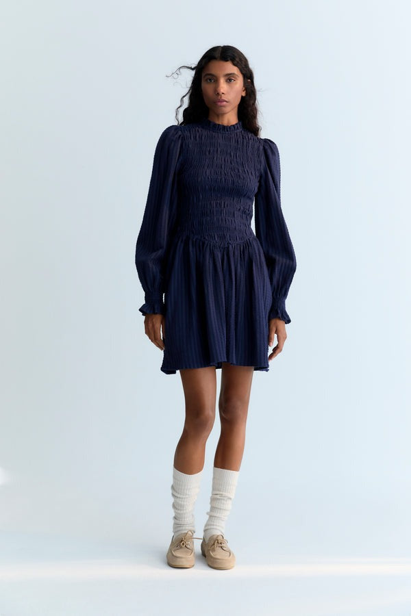 The New Society Smocked Bodice Dress in Infinite Navy
