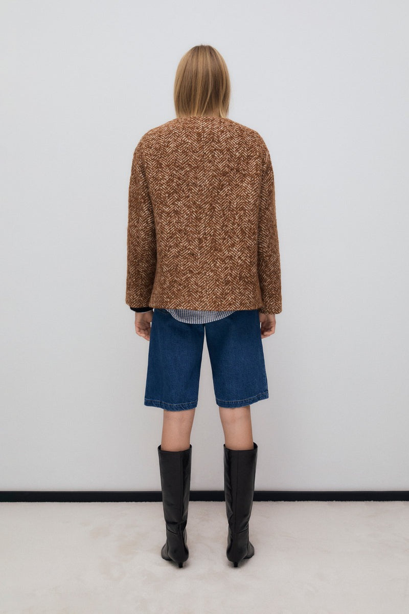The New Society Wool Blazer in Camel Herringbone