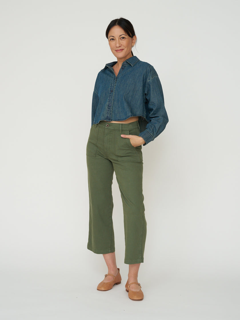 Cropped Denim Button Down - Dark Wash