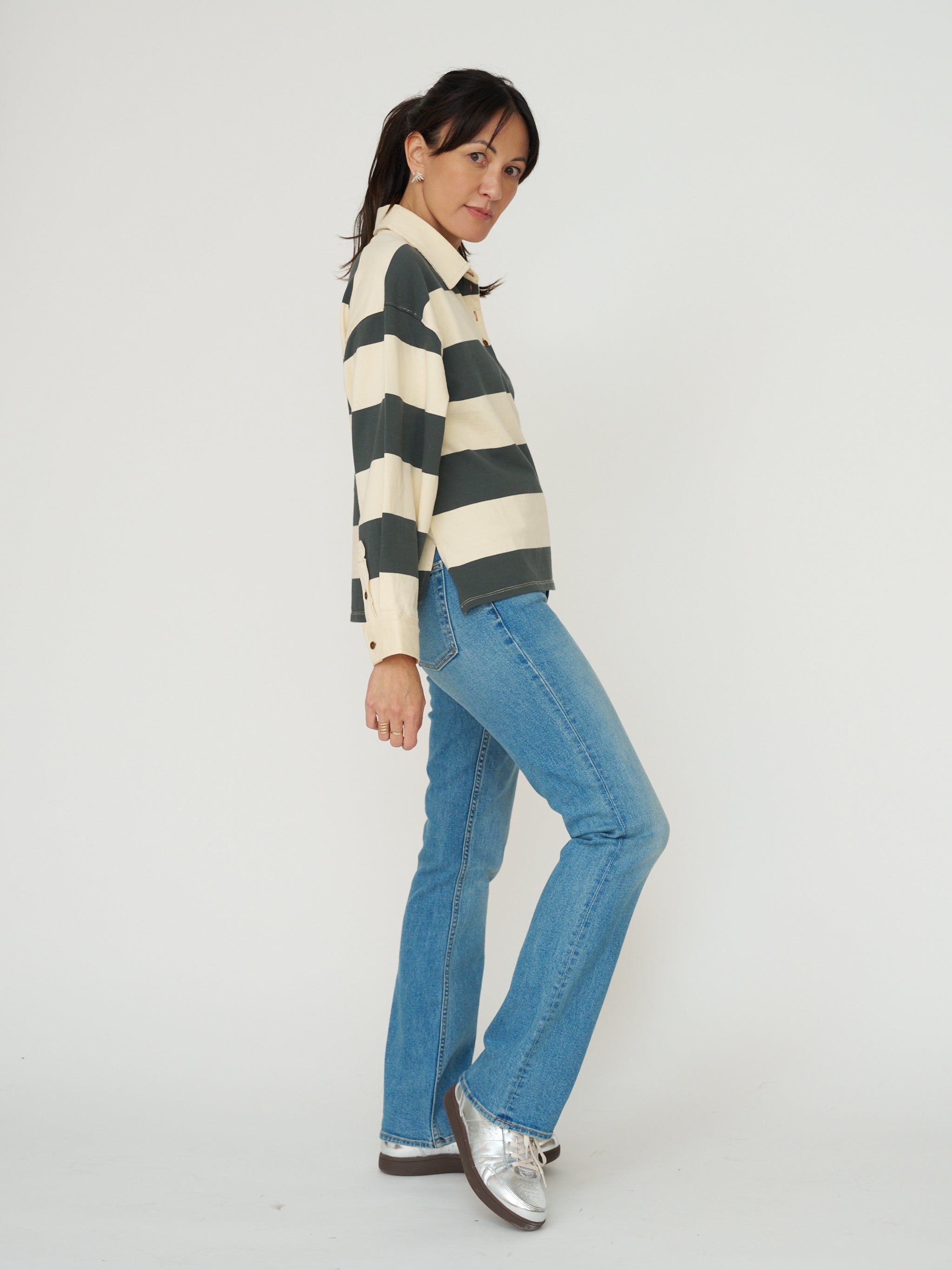Long Sleeve Rugby Stripe Polo - Olive