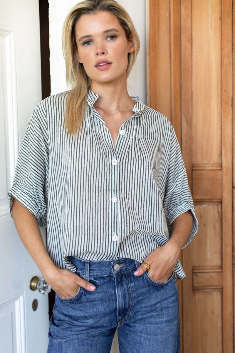 Emerson Fry Mandarin Collar Top - Organic Cotton