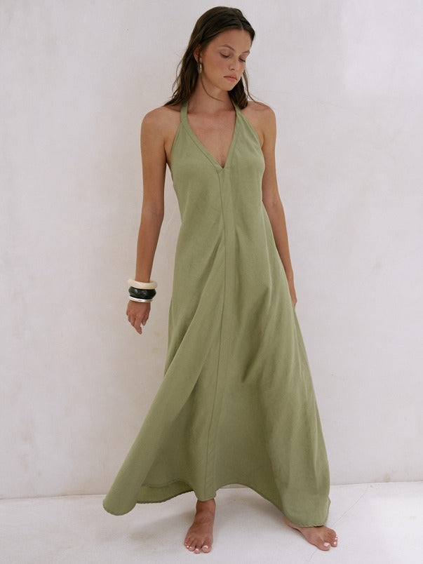 The Handloom Zoe Maxi Dress in Khaki Green