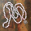 RFB 108 Affirmation Mala with Antique Indian Silver Durga on Moonstone and Rose Quartz