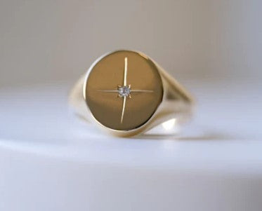Gjenmi 14K Gold Luna Signet Ring with 1.5mm Diamond