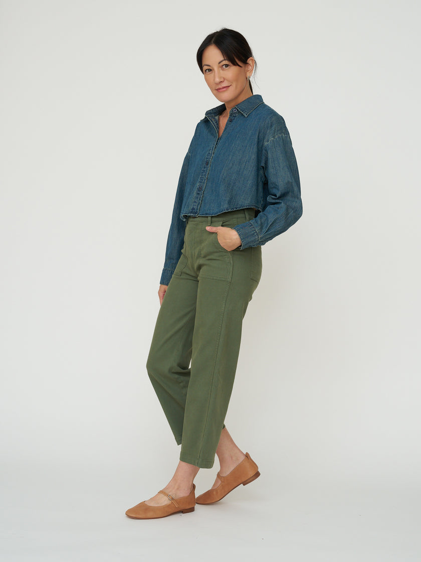 Cropped Denim Button Down - Dark Wash