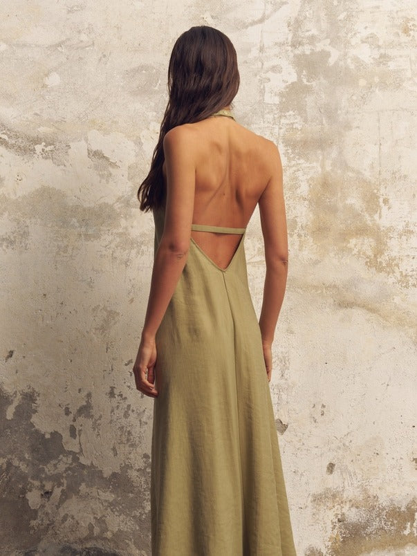 The Handloom Zoe Maxi Dress in Khaki Green