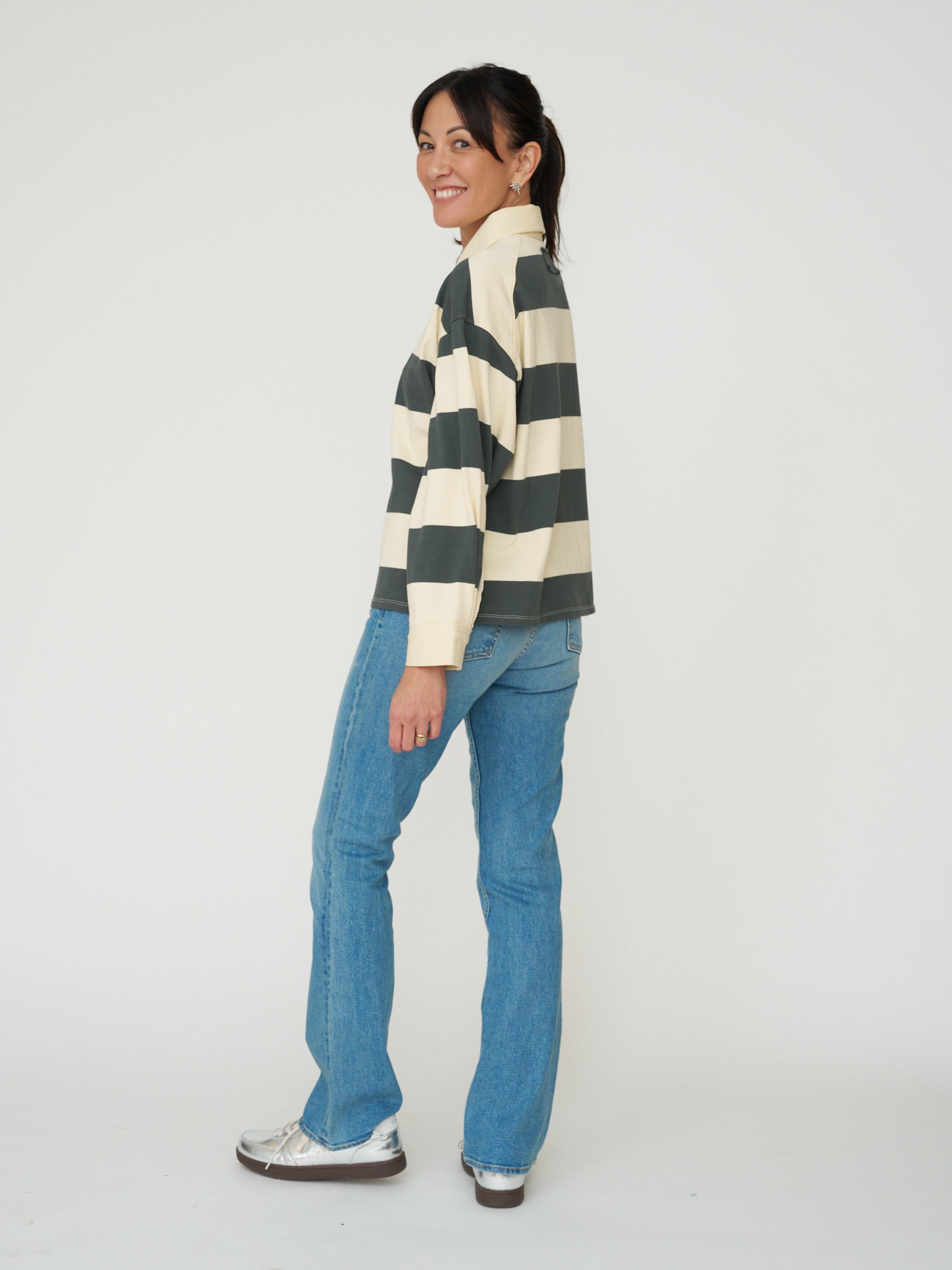 Long Sleeve Rugby Stripe Polo - Olive