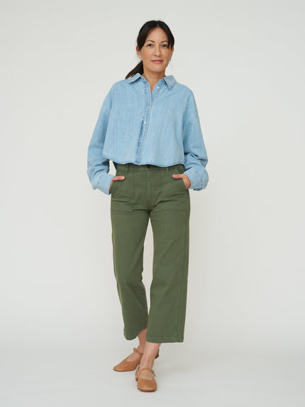 Cropped Denim Button Down - Light Wash