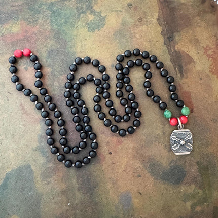 RFB 108 Black Tourmaline Mala with Dan Dodson Vintage Arrow Amulet