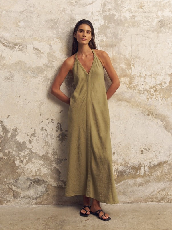 The Handloom Zoe Maxi Dress in Khaki Green