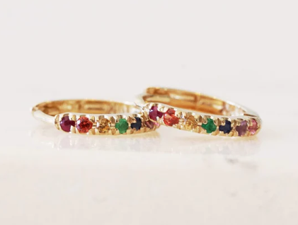 Gjenmi 14K Gold + Precious Stone Chelsea Rainbow Hooop (Single)