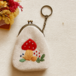 Quince Embroidered Coin Purse Keychain - Mushroom