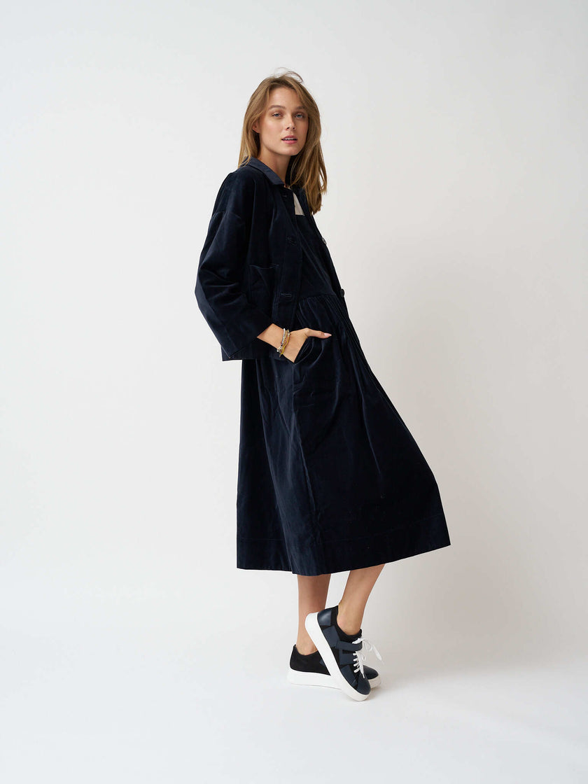 Cotton Velvet Pinafore Dress - Night