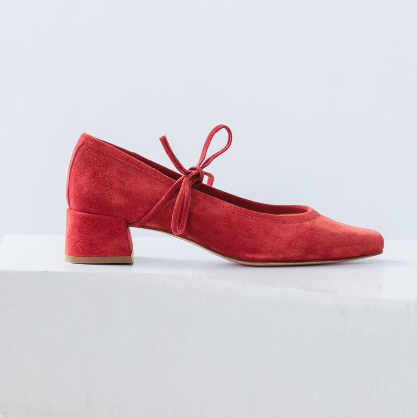 Either/Or Heeled Ballet - Red Suede