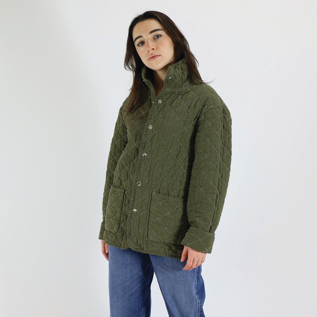 Utility Canvas Quilted Snap Jacket - Olive