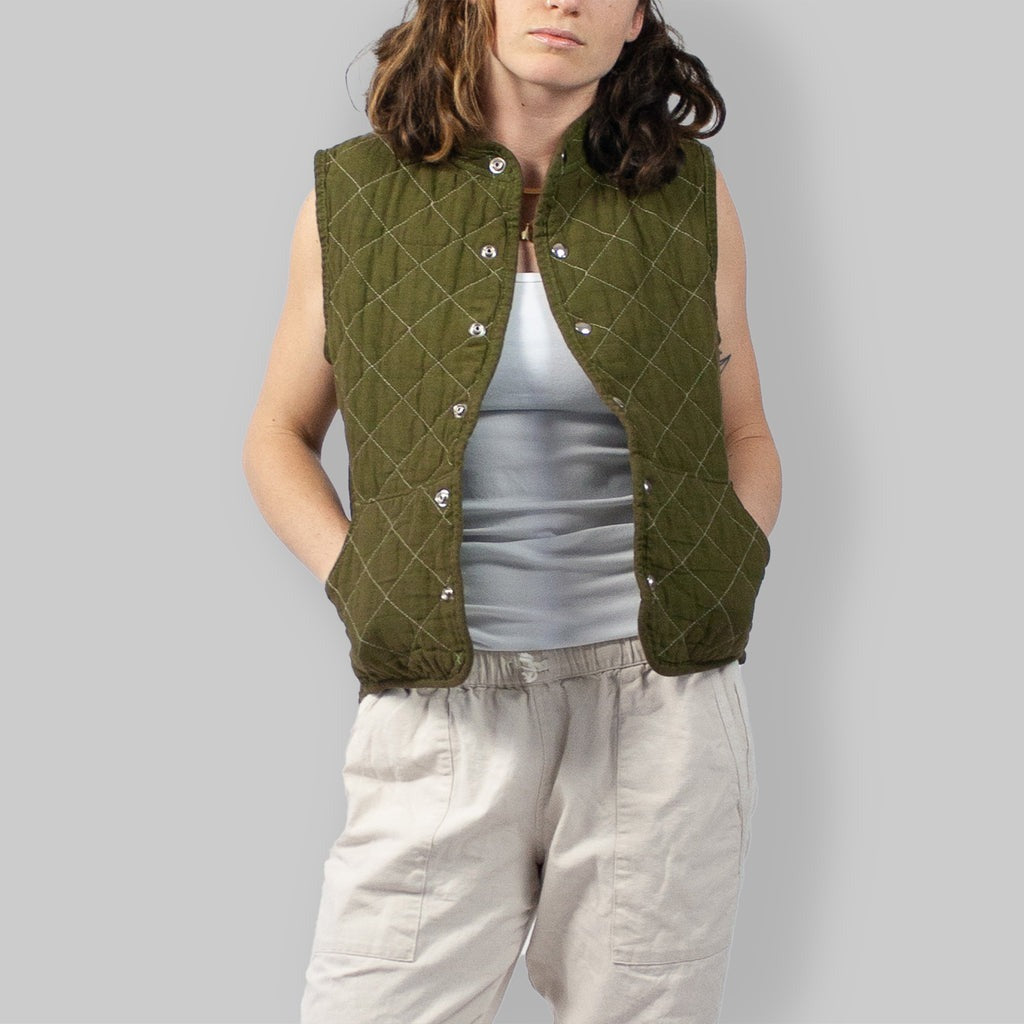 Utility Canvas Quilted Snap Vest - Olive
