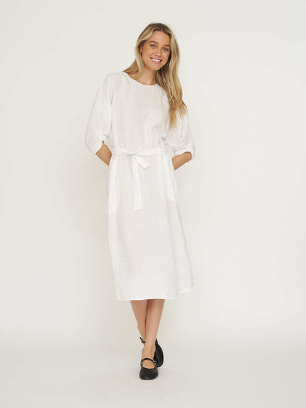 Linen Carmen Dress - White