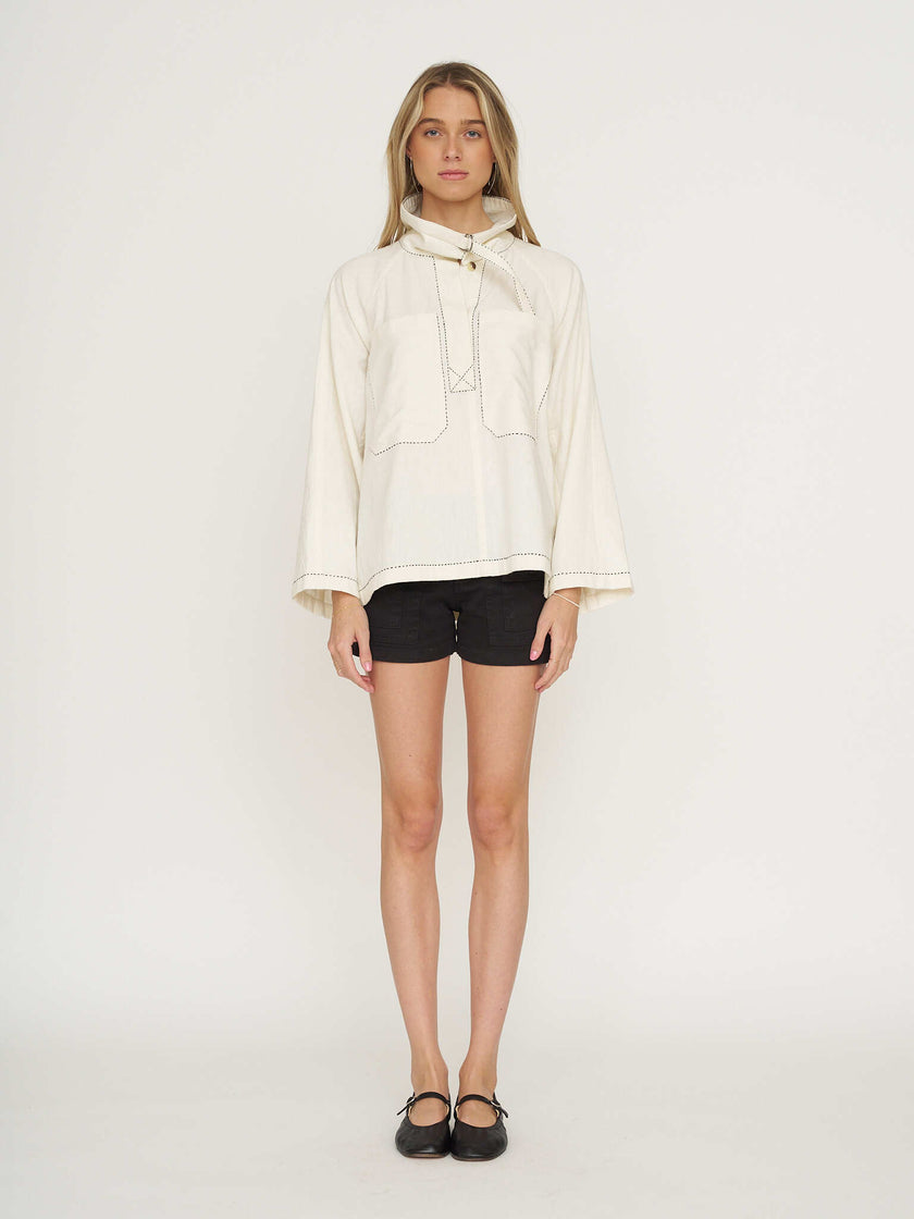 AISH Romeo Parka - 100% Hand Loomed Khadi Cotton - Natural with Contrast Trim