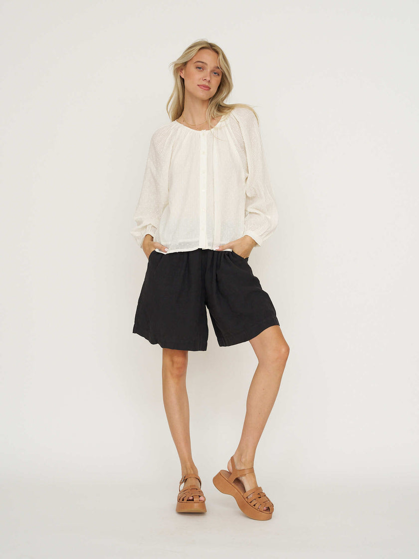 Emerson Fry Frances Blouse - Dot Stripe Ivory Organic