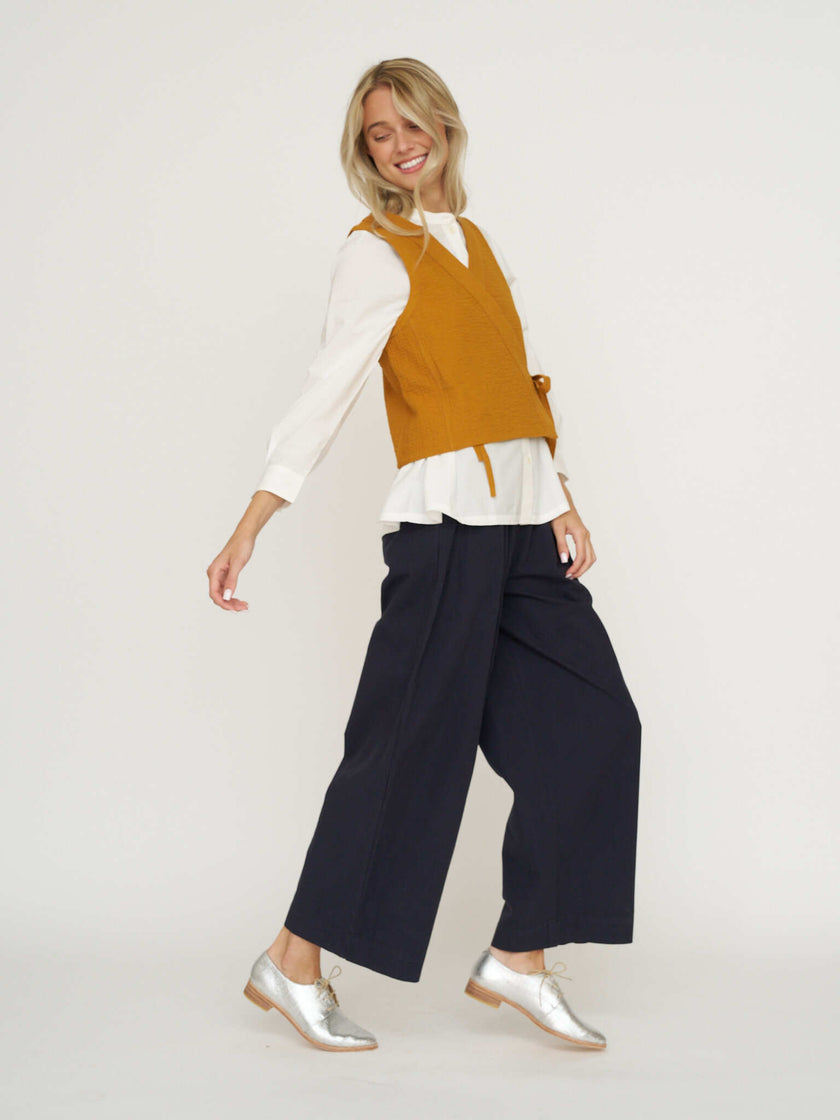TOAST Cotton Linen Quilted Wrap Vest In Tilla Honey