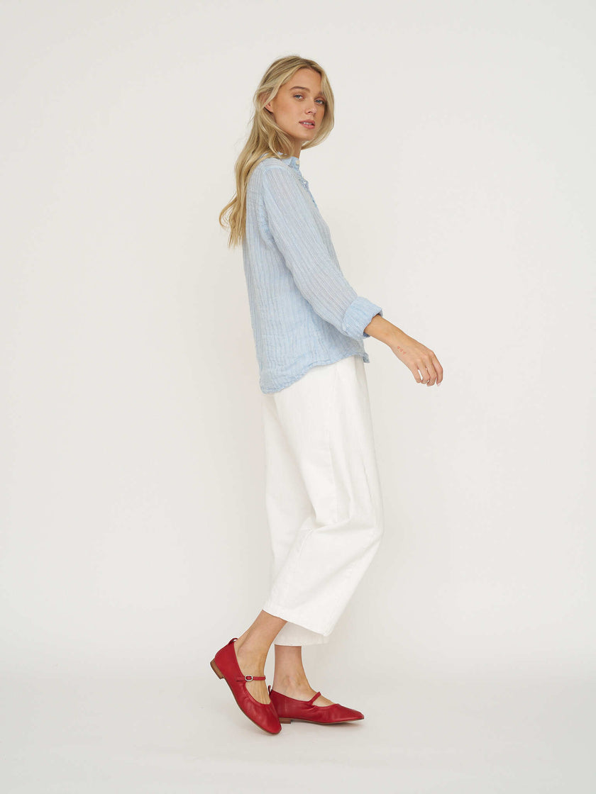 CP Shades Romy Linen Top - Blue Stripe