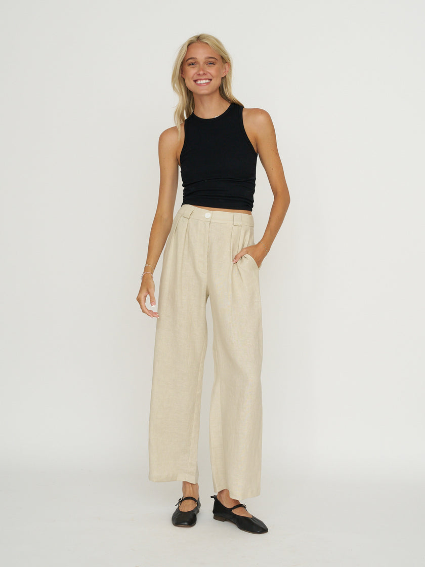 Whimsy + Row Leanna Trouser - 100% Linen - Oatmeal