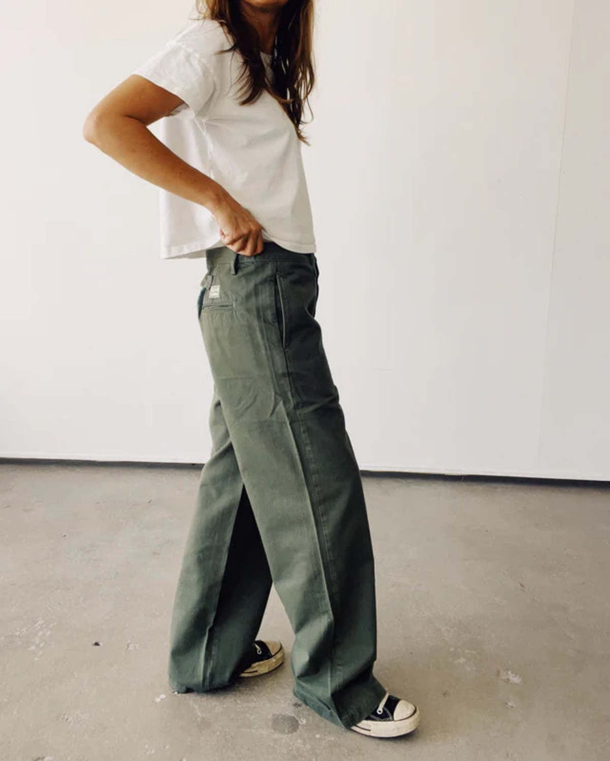 Hey Gang Buckle Back Trouser in Army