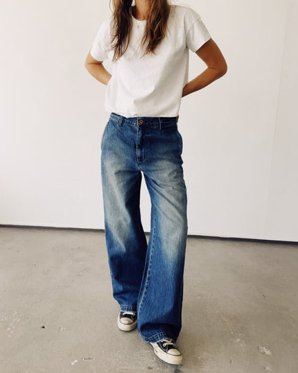 Hey Gang Buckle Back Trouser in Richman Wash Denim