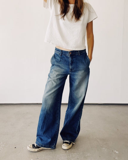 Hey Gang Buckle Back Trouser in Richman Wash Denim
