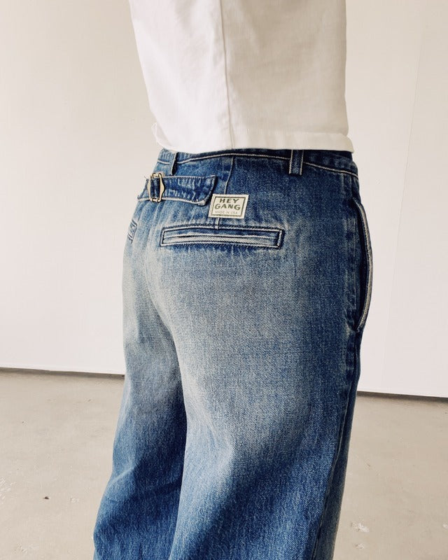 Hey Gang Buckle Back Trouser in Richman Wash Denim