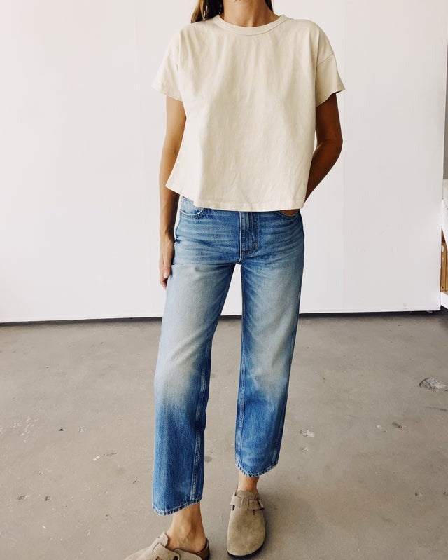 Hey Gang Boxy Tee in Tan