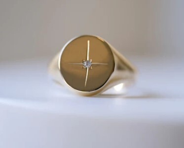 Gjenmi 14K Gold Luna Signet Ring with 1.5mm Diamond