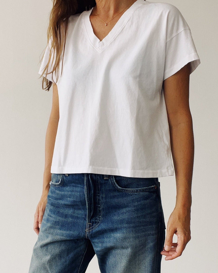 Hey Gang Boxy V-Neck Tee in White