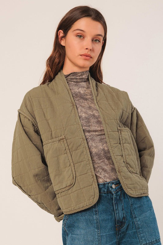 Indi & Cold Quilted Kimono Jacket in Military Green