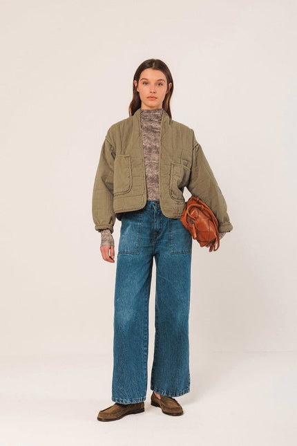 Indi & Cold Quilted Kimono Jacket in Military Green