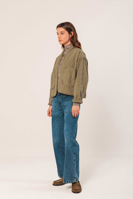 Indi & Cold Quilted Kimono Jacket in Military Green