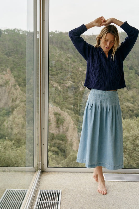 Indi & Cold Pleated Denim Skirt