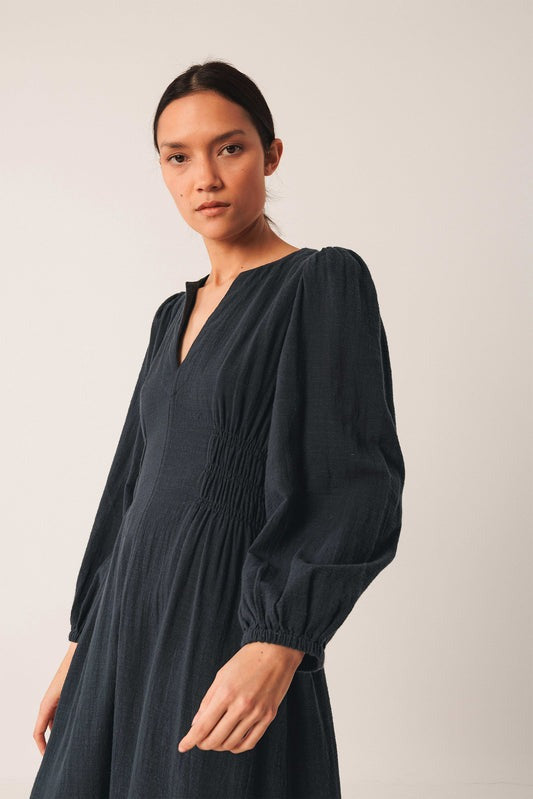 Indi & Cold Crepe Cotton Dress in Navy