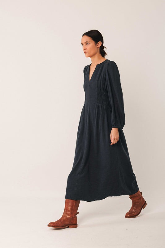 Indi & Cold Crepe Cotton Dress in Navy