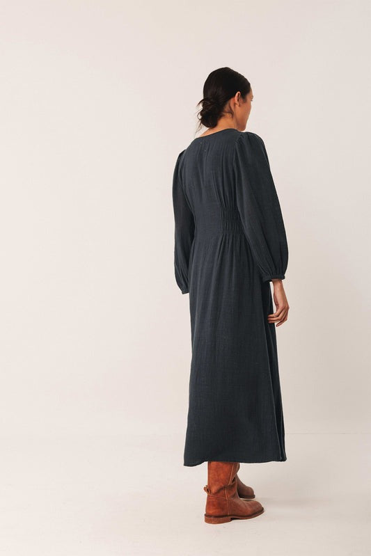 Indi & Cold Crepe Cotton Dress in Navy