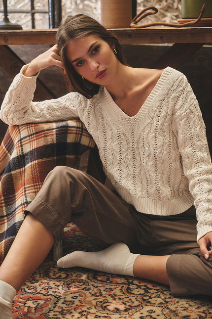Velvet by G&S Cable Knit Sweater in Ivory